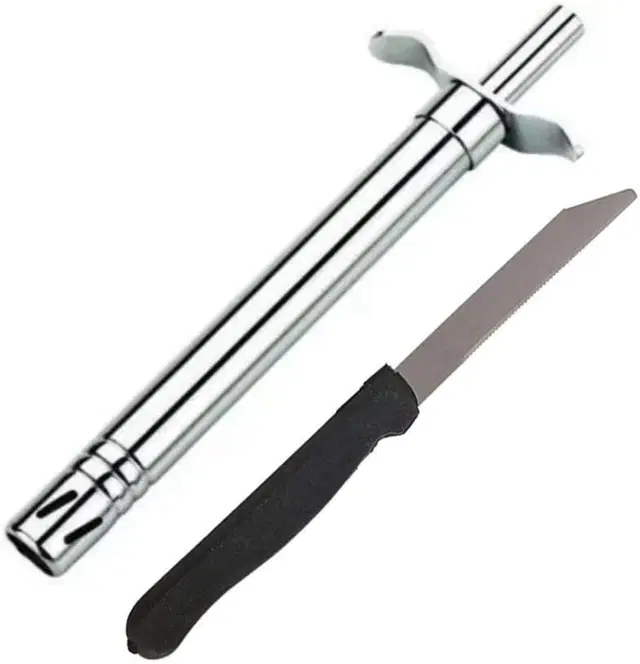 Stainless Steel Gas Stove Lighter with Knife, Silver & Black, Set of 2