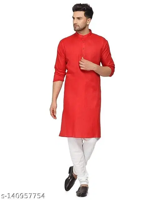 Cotton Kurta Set for Men (Red, S)