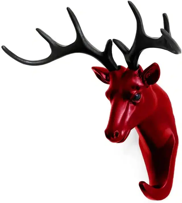 Deer Head Wall Key Holder, Red