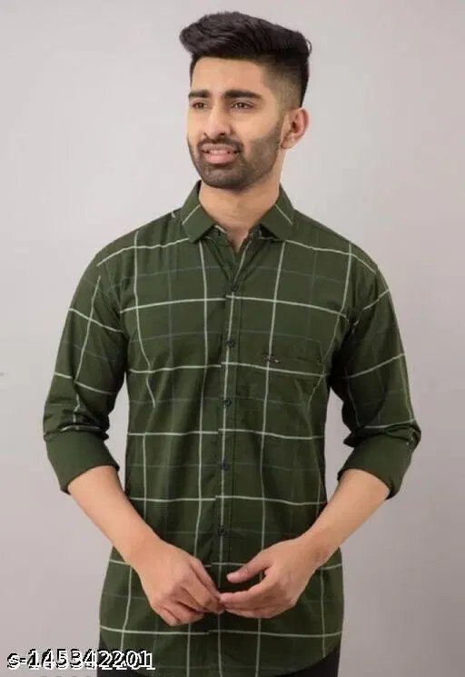 Cotton Blend Checked Shirt for Men, Green (XXL) Pack of 1
