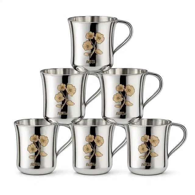 LEROYAL 6 Pcs Stainless Steel Tea Cups, Silver