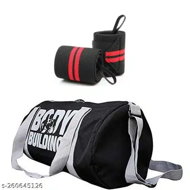 Combo of Gym Bag with Wrist Support Bands, Multicolor, Set of 2