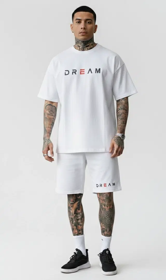 Polyester Printed Co-Ord Set for Men, White (S)