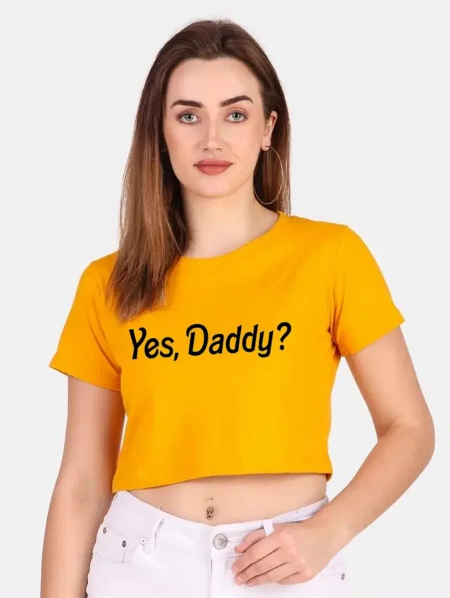 Cotton Blend Printed Tops for Women (Mustard, S)