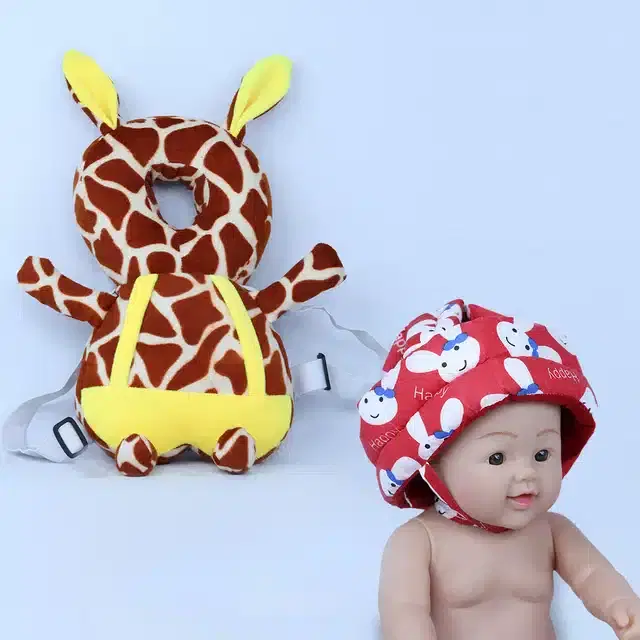 Infants Head & Back Safety Protector Pillow and Safety Helmet, Pack of 2 (Multicolor)