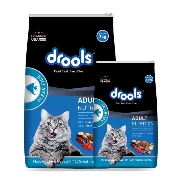 Drools Adult Dry Cat Food, Ocean Fish, 3kg with Free 1.2 kg