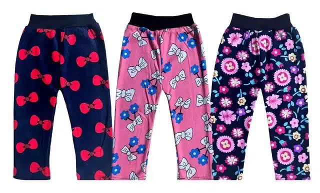 Fleece Printed Tights for Girls, Pack of 3 (Multicolor, 0-3 Months)