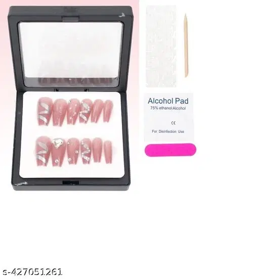 Kamz's Fake Nails Nail Extension Kit - Quick Fix Press On Nails, Aesthetic Acrylic Stick on Nails, Reusable, 12pcs Nails Set for Girls & Kids