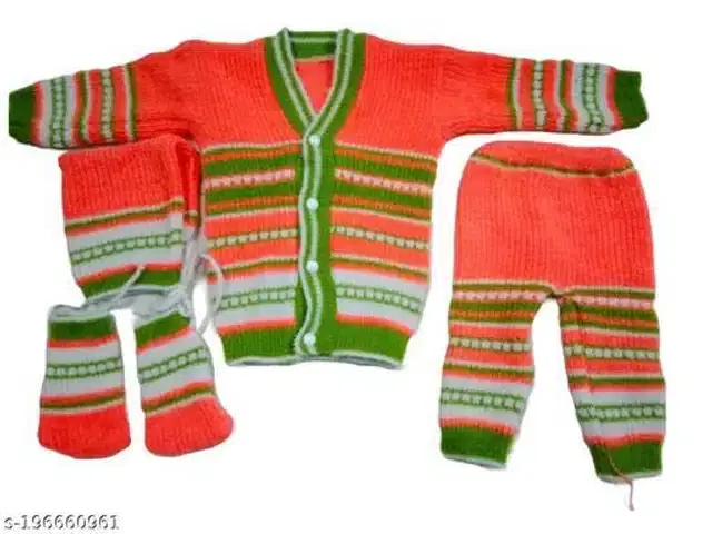 Woolen Sweater & Pant with Socks & Cap for Kids (Multicolor, 3-6 Months)
