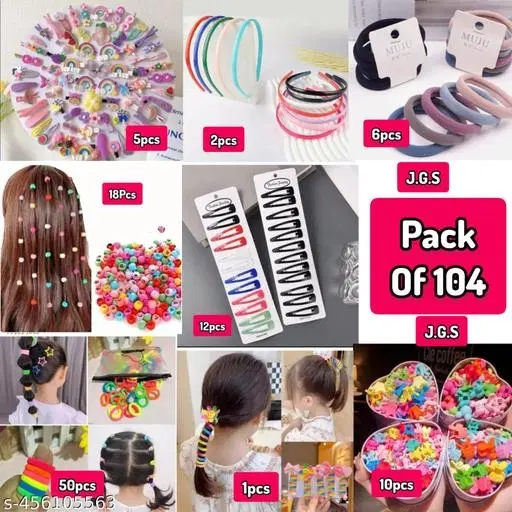 Abs Plastic Hair Accessories Combo for Women, Pack of 104 (Pink)