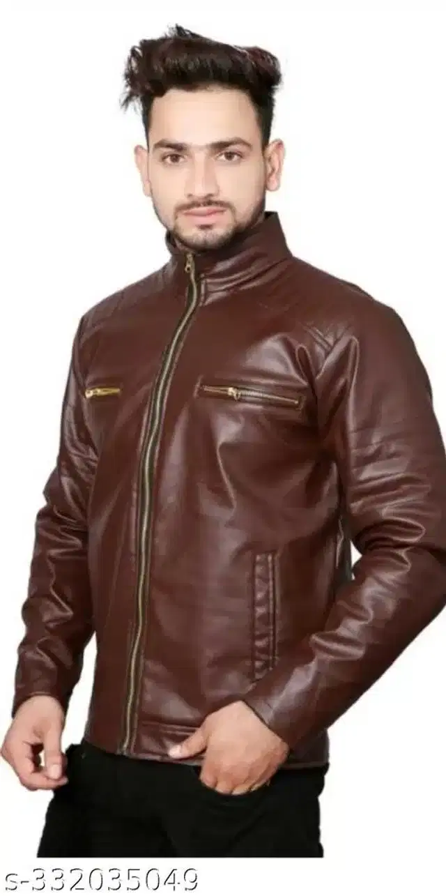 Leather Jacket for Men (Brown, XXL)