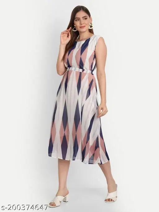 Ikkat Printed A-Line Kurti for Women (Multicolor, S)