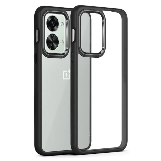 Aramid Fiber Transparent Hybrid Hard Bumper Mobile Back Cover for OnePlus Nord 2T 5G, Black