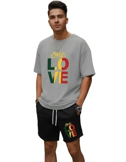 Polyester Printed Co-Ord Set for Men, Grey (S)