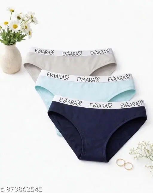 Evaara Cotton Briefs for Women, Pack of 3 (Blue, XS)