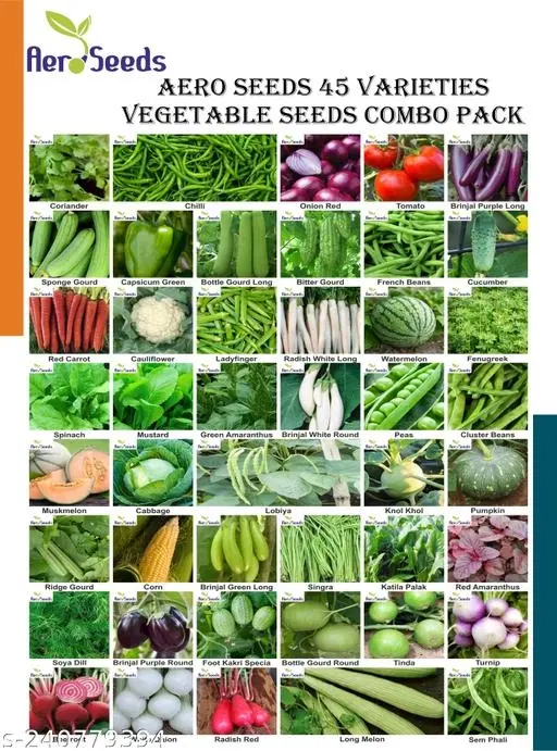 Aero Seeds 45 variety vegetable seeds combo pack with instruction manual.