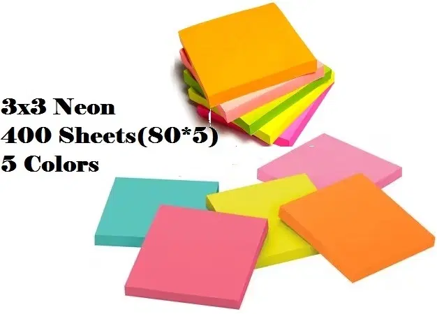 Paper Neon 80 Pcs Sticky Notes, Multicolor, 3x3 inches, Pack of 5