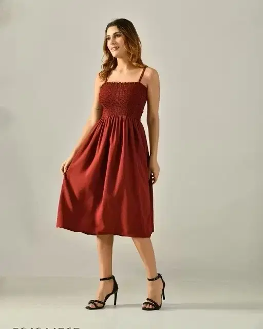 Poly Crepe Dress for Women (Maroon, S)
