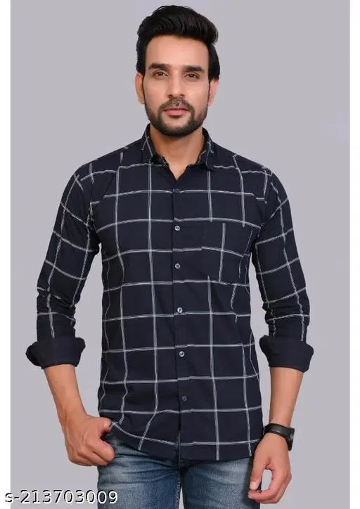 Cotton Blend Checked Shirt for Men, Blue (L) Pack of 1