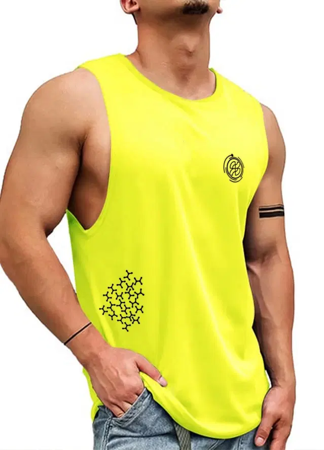 Polyester Printed Vest for Men (Yellow, M)