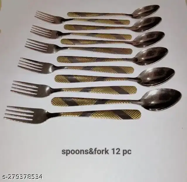 Stainless Steel 6 Pcs Forks with 6 Pcs Spoons, Silver, Set of 2