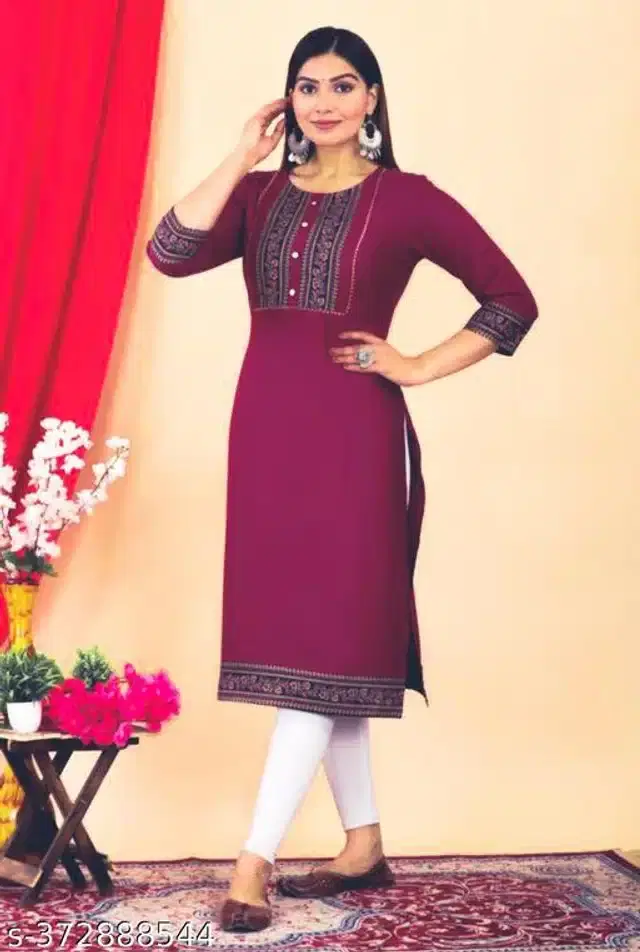 Rayon Solid Kurti for Women (Wine, 5XL)