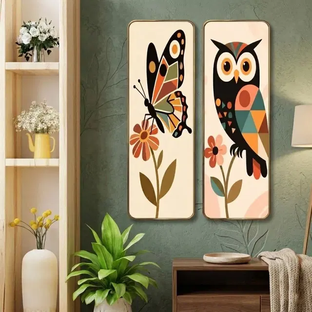 Kc Arts Uv Coated Owl & Butterfly Wall Hanging 6x18in Pack Of 2