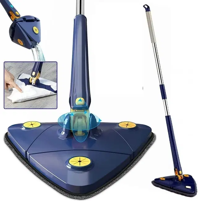 360° Rotatable Adjustable Triangle Cleaning with Stainless Steel Long Handle Push-Pull Squeezing Cleaning Mop Dry & Wet Floor Windows Ceiling