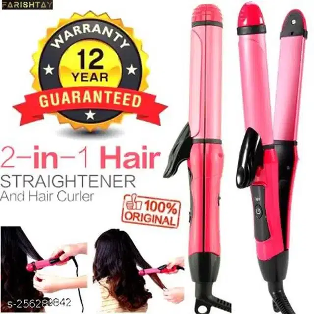 2 in 1 Hair Straightener & Roller, Pink, 50 W