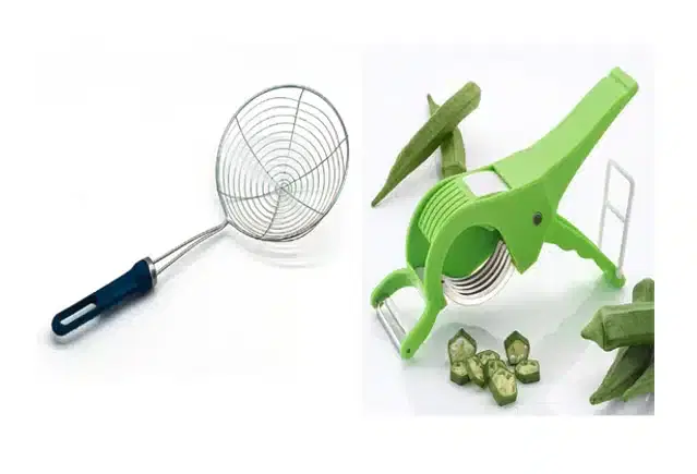 Deep Fry Strainer & Vegetable Cutter, Set of 2, Multicolor