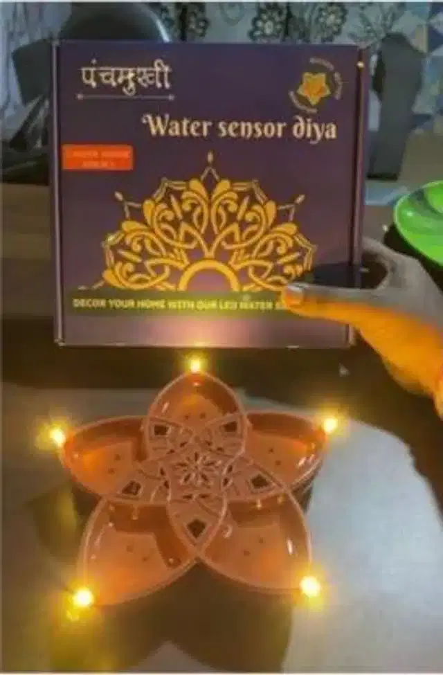 Traditional Panchmukhi Water LED Diya for Festive Decoration, Brown