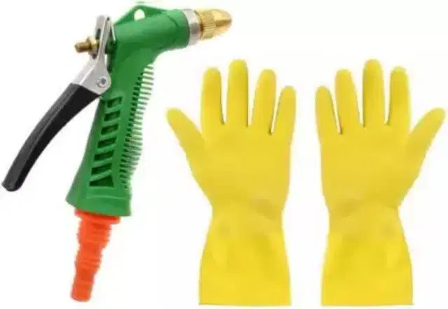 Gardening Spray Gun with Rubber Gloves, Multicolor, Set of 2