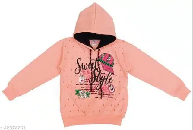 Fleece Printed Full Sleeves Hooded Sweatshirt for Girls (Light Pink, 3-4 Years)