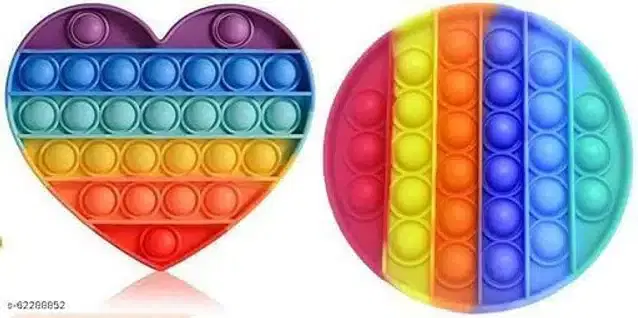 Silicone Pop It Fidget Stress Relief Toy, Multicolor, Pack of 2