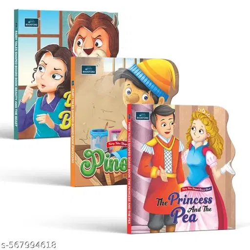 BOOKFORD Fairy Tale Shaped Board Book | Beauty and the Beast, Pinocchio, andPrincess and the Pea | for kids | fairy tales for kids | board book | story book | (Set of 3)