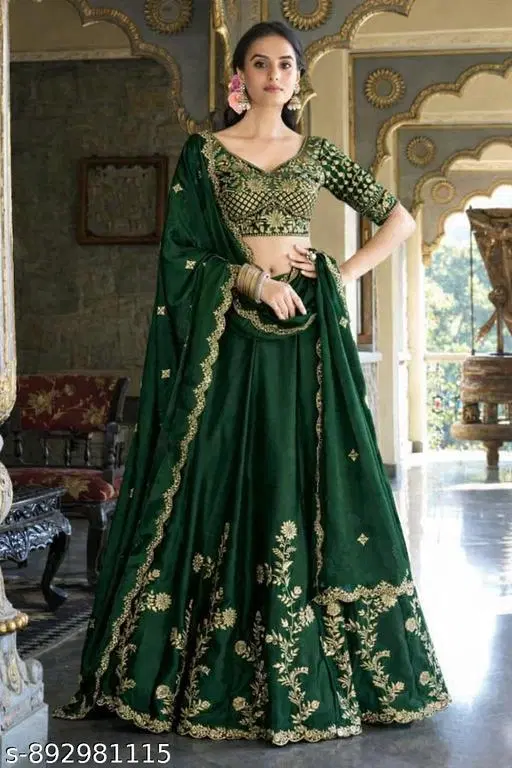 Lehenga Choli for Women (Green, Semi Stitched)