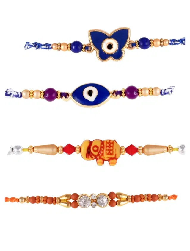 Designer Rakhi for Rakshabandhan, Multicolor, Pack of 4