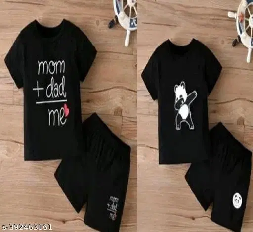 Cotton Blend Printed Clothing Set for Boys, Black, Pack Of 2 (12-18 Months)
