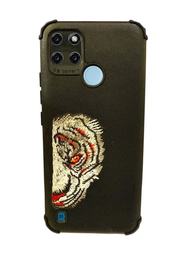 Synthetic Pu Leather Back Cover For Realme Rmx3268 / C25Y, Black