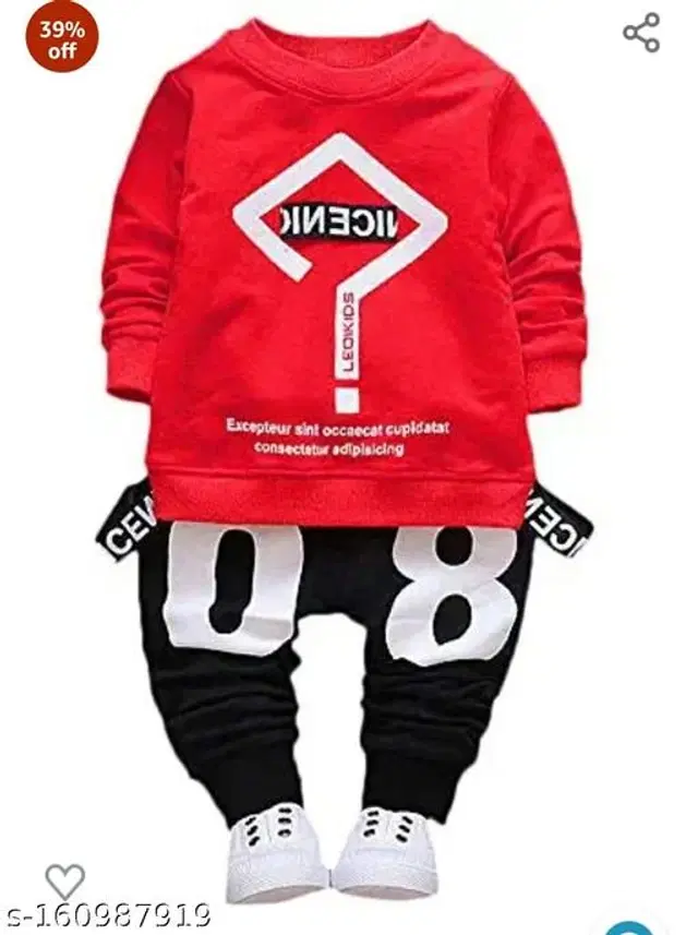 Woolen Solid Clothing Sets for Boys & Girls (Red & Black, 0-1 Years)