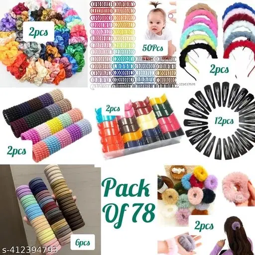Set of 78 pcs Hair Accessories Combo for Women (Multicolor)