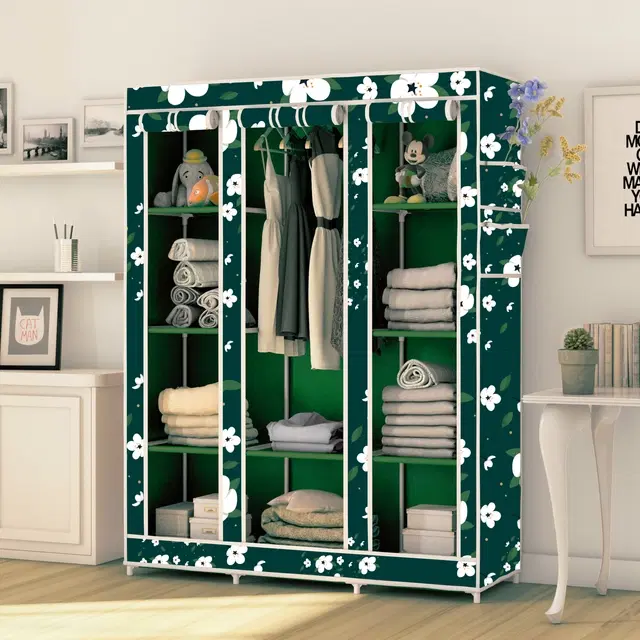 Plastic Printed Collapsible Wardrobe, Green