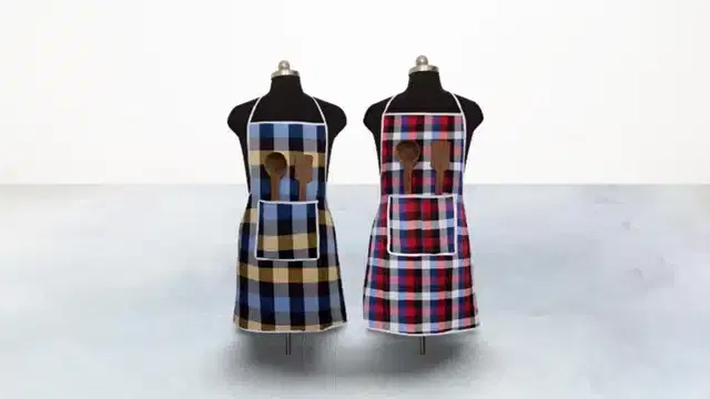 Cotton Kitchen Aprons, Multicolor, Pack of 2