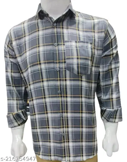 Cotton Blend Checked Shirt for Men, Grey (M) Pack of 1