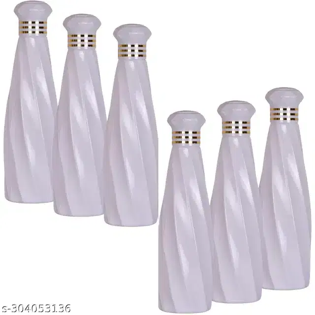 Plastic Water Bottles Set, Pack of 6, White, 1000 ml
