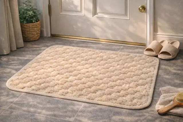 Emboshed Checkered ,Fluffy Soft Mat Biege 40*60