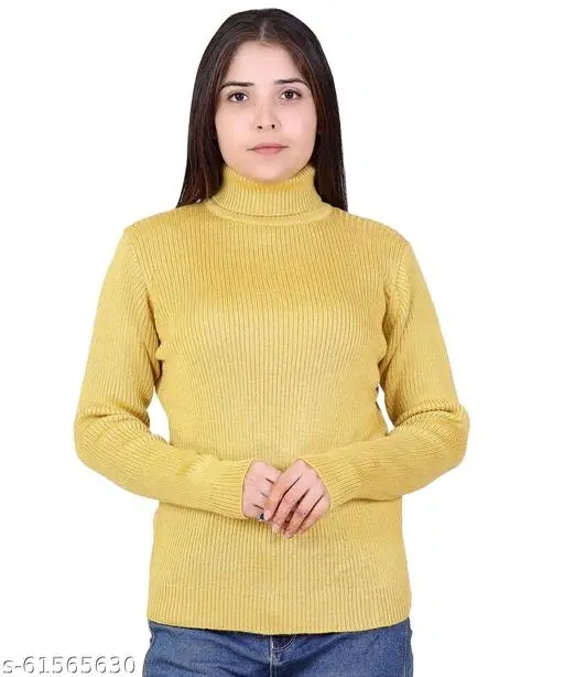 Hi-Neck Sweater for Women (Yellow, M)