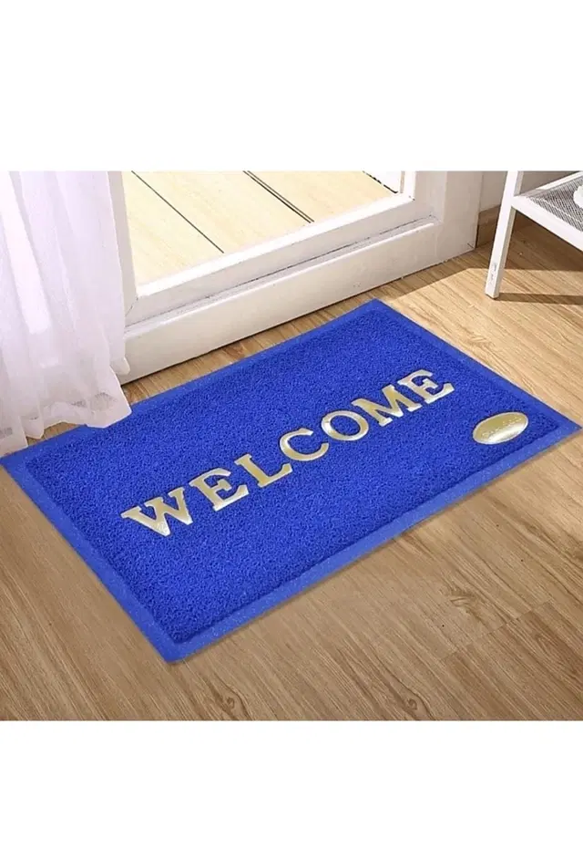 PVC Anti Skid Welcome Door Mat Blue (38*58 cm)