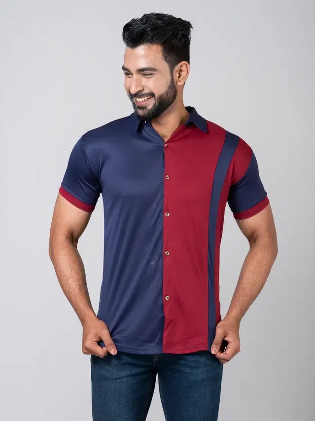 Lycra solid Shirt for Men, Red & Blue (XS)