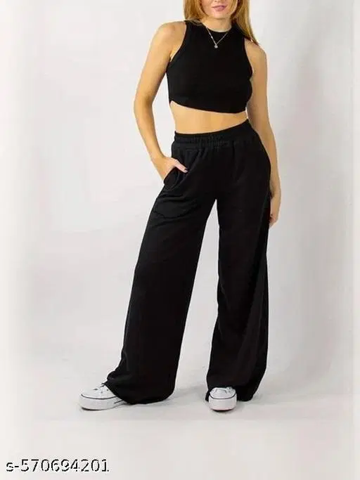 Cotton Blend Solid Trousers for Men, Black (S)